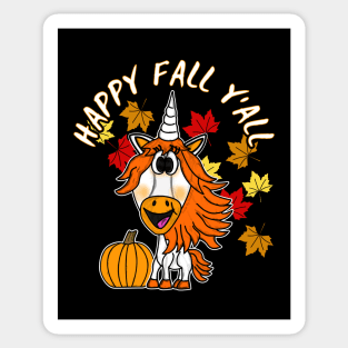 Happy Fall Y'All Unicorn Leaves Pumpkin Autumn Sticker